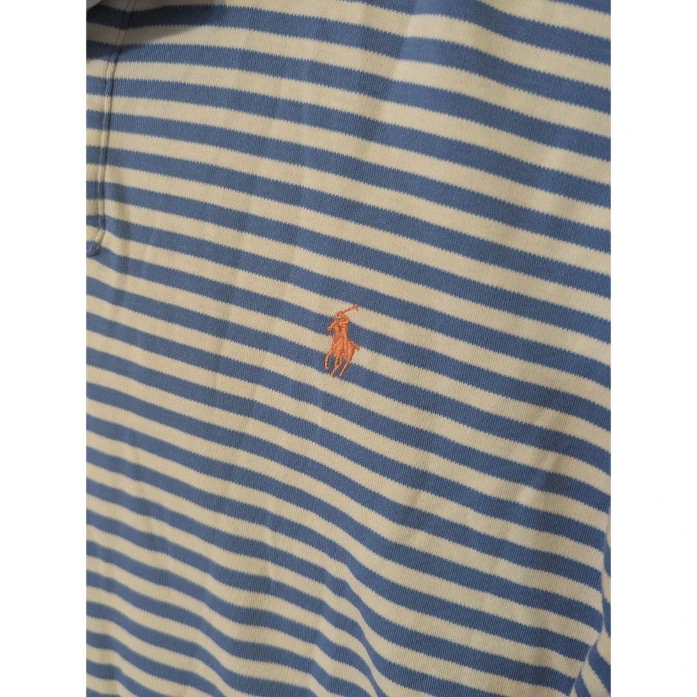 Polo Ralph Lauren Polo Shirt Mens Large Blue White Striped Cotton Short Sleeve